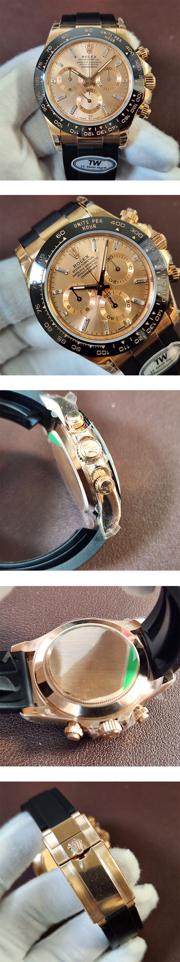 ロレックスコピーM116515LN-0061  デイトナ 40mm 11Pバケットダイヤ ラバー 厚さ：12.4mm